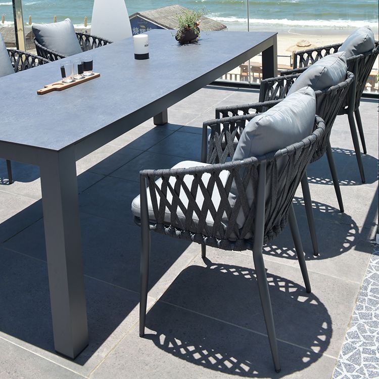 Boho Stone Top Dining Set 1/2/5 Pcs Metal Table with Chairs for Outdoor