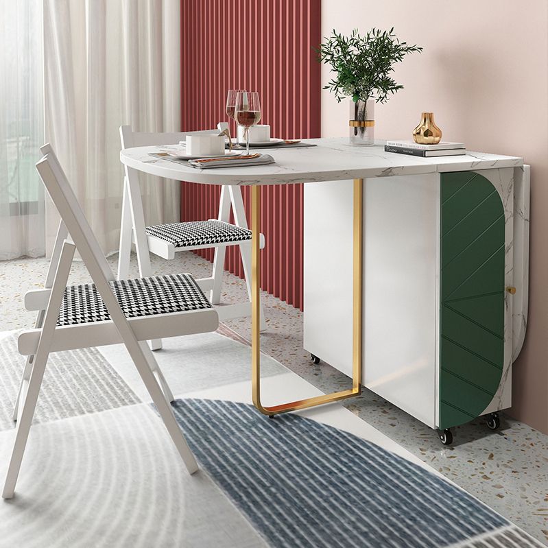 Mesa de comedor de piedra sinterizada de 59 '' de ancho Mesa Oval plegable moderna con base de caballete