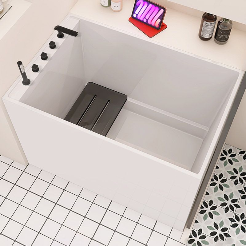 Modern White Acrylic Rectangle Bathtub Back to Wall with Drain Bath Tub