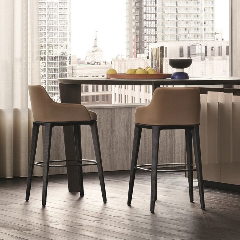 Faux Leather Upholstered Arm Bar Stool with Solid Wood Legs for Home