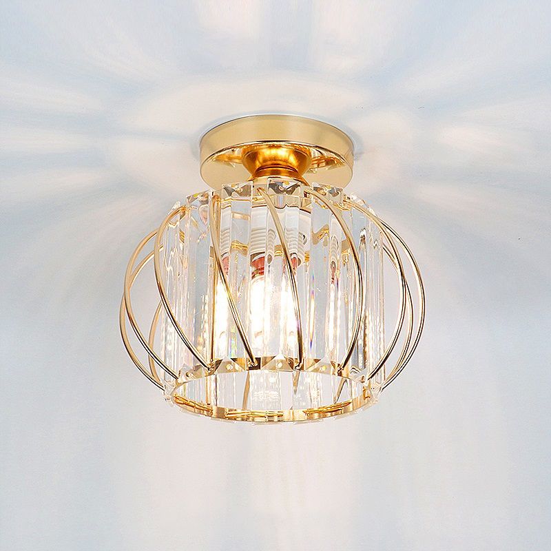 Lámpara de techo redonda de cristal, lámpara de montaje en techo de estilo moderno en oro