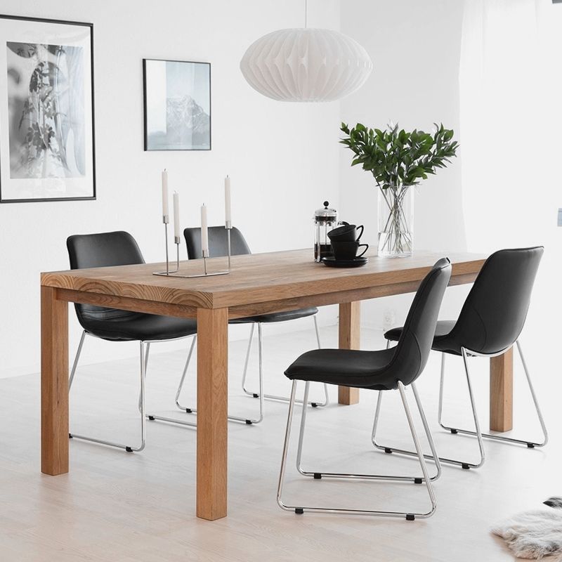Rectangle 4 Legs Minimalist Dining Table Solid Wood Fixed Table for Restaurant