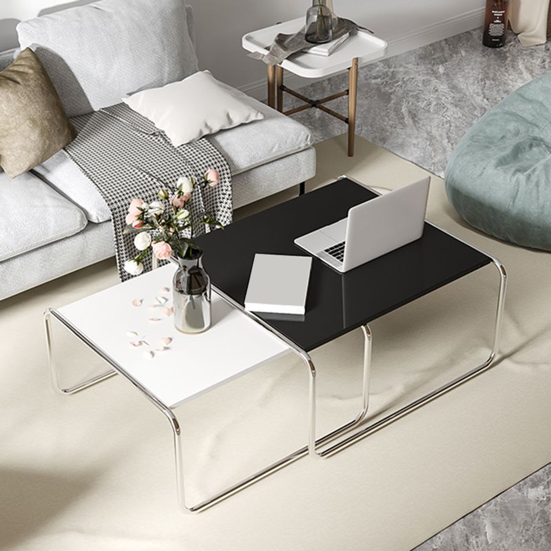 Square Steel Sled Coffee Table Modern 2 Nesting Cocktail Table