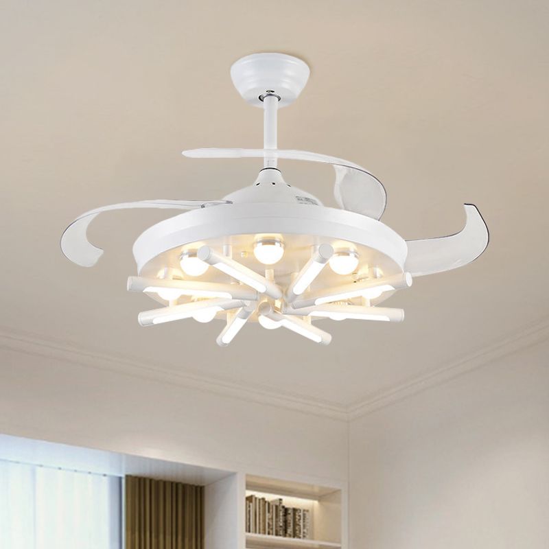 Schwarz/weiß rund und linear halb Flush Vintage Metall 42 "Breite LED LED Pendellanleuchte mit 3 Klingen