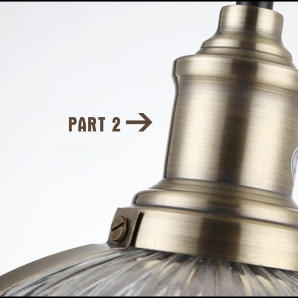 Ribbed Frosted Glass Dome Shade Hanging Light Metal Lamp Holder Bedside Lamp with 59" Adjustable Hanging Cord