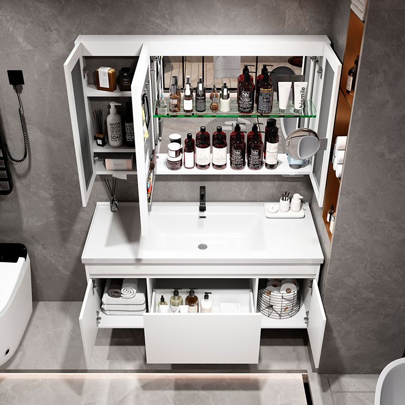 Rectangle Bathroom Vanity Wall-Mounted Mirror Wood Frame Modern Vanity with Doors