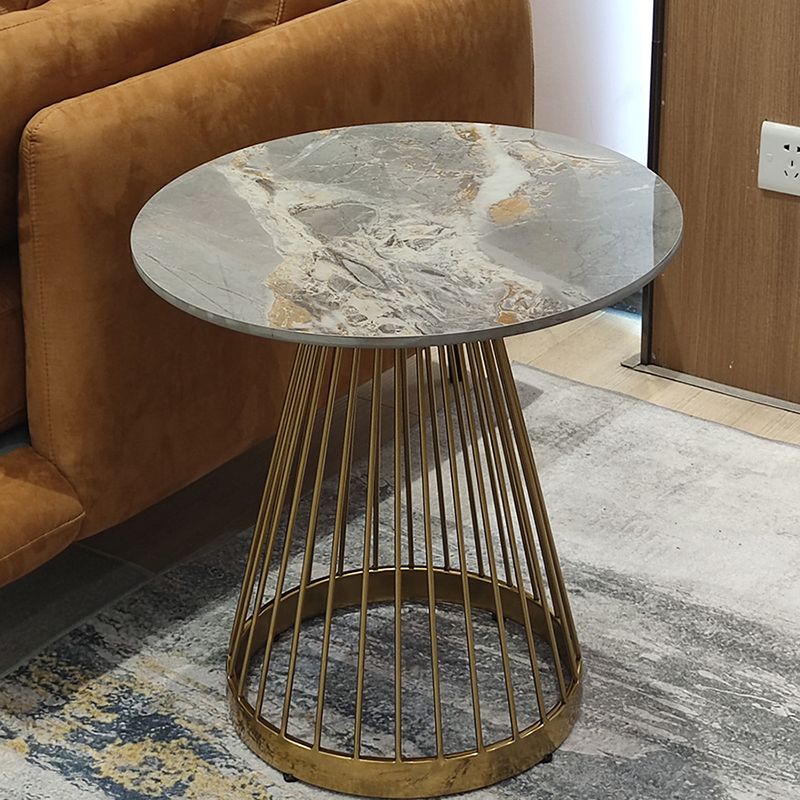 Modern Frame Side Table Slate Round Sofa End Table for Living Room