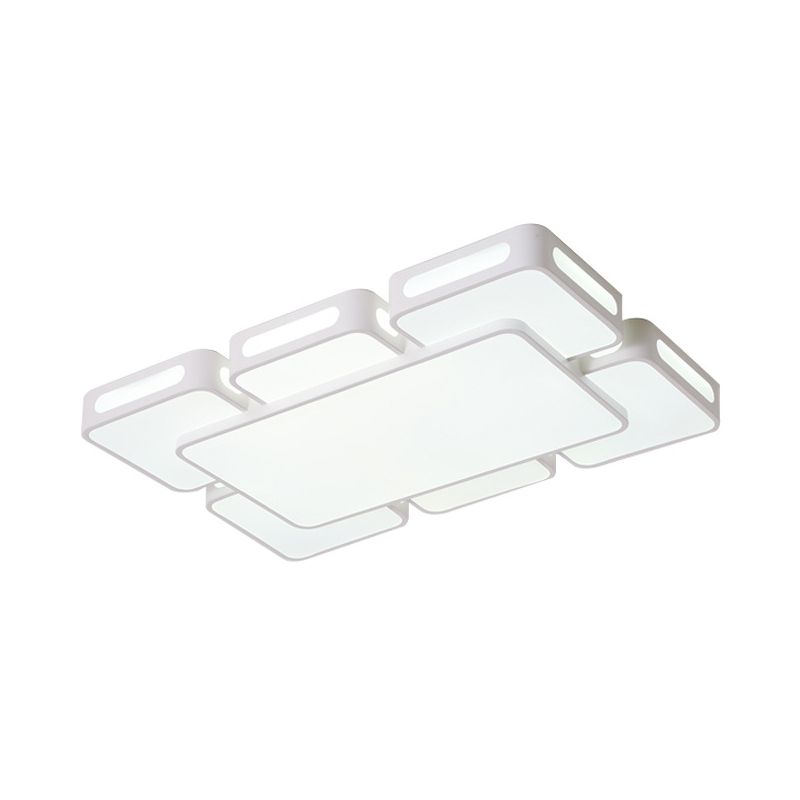 Square/Rectangular LED Ceiling Mount Lamp Modern Iron Block White Flush Light in White/3 Color Light