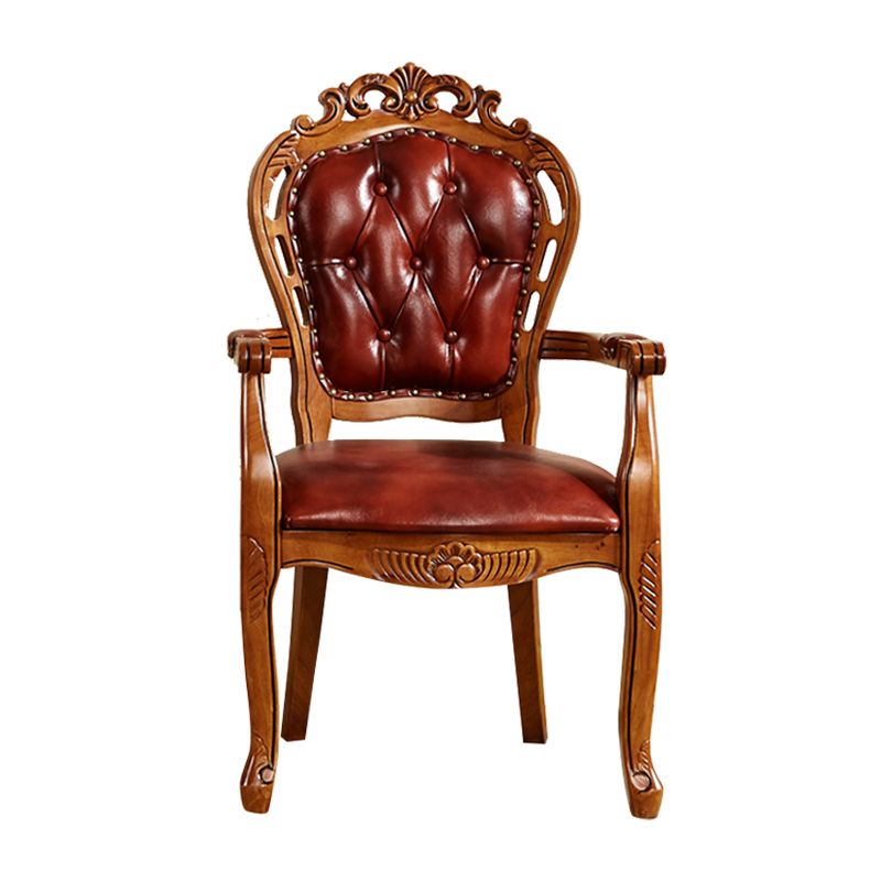 Silla de comedor tradicional de madera maciza, sillón de comedor de cuero para restaurante (juego de 2)