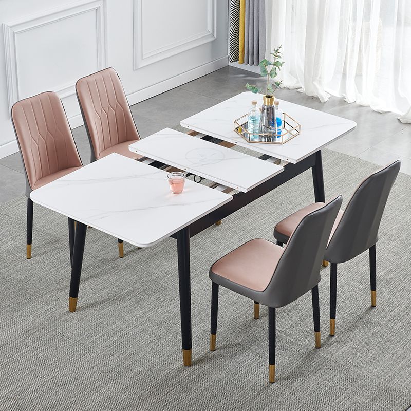 Contemporary Rectangle Dining Room Table White Sintered Stone Table with 4 Legs