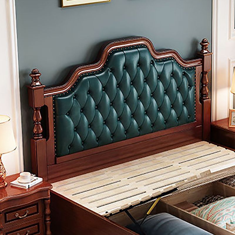 Victorian Espresso Standard Bed Solid Wood Bed Frame with Upholstered Headboard