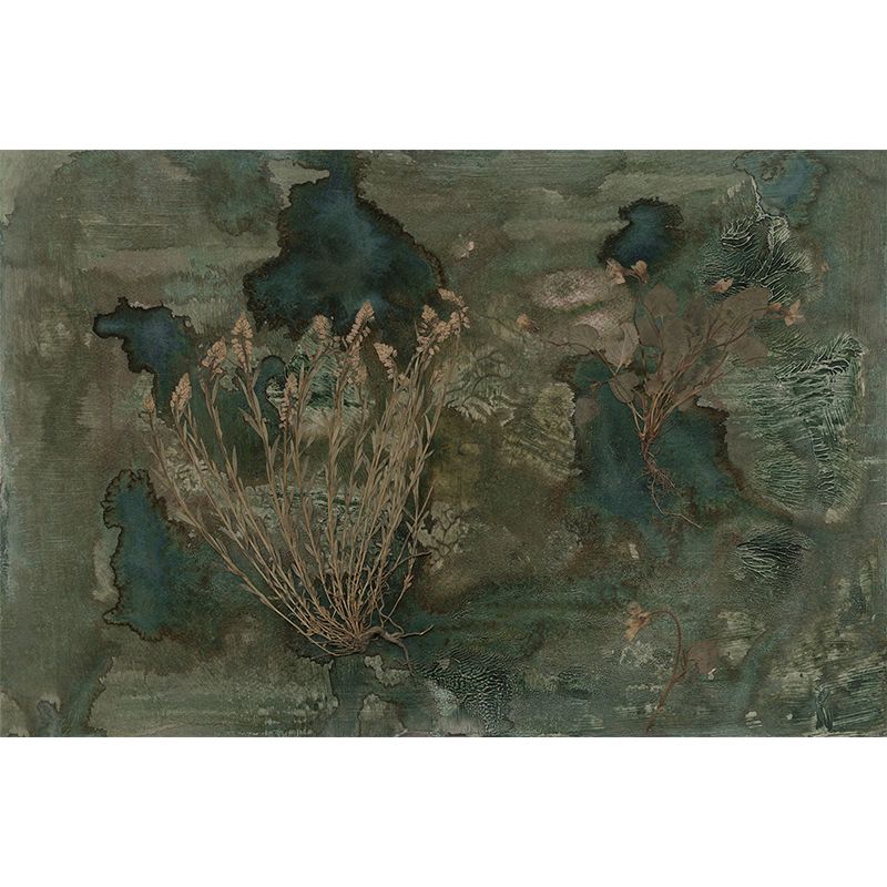 Non-Woven Big Mural Blackish Green Tropical Bush and Forest Wall Covering, Custom Size Available