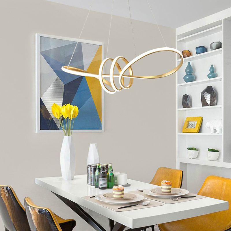 Minimalist Line Art Chandelier Metal Dining Room LED Hanging Pendant Light in Gold