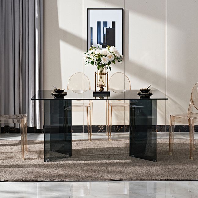 Contemporary Style Clear Tempered Glass Dining Table 2 Legs Table for Dining Room