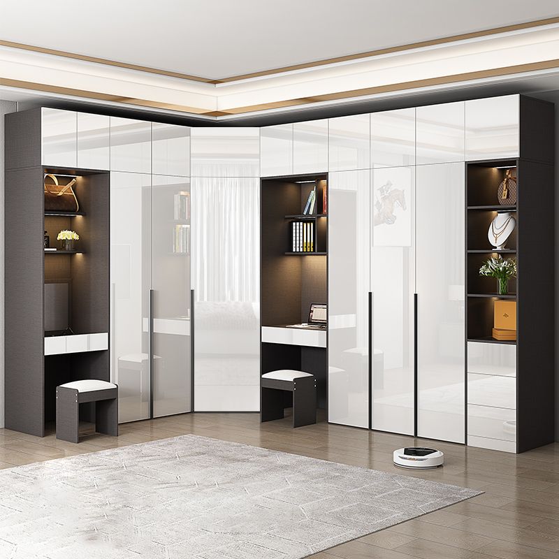 Mirrored Finish Wardrobe Cabinet Engineered Wood Wardrobe with Drawer