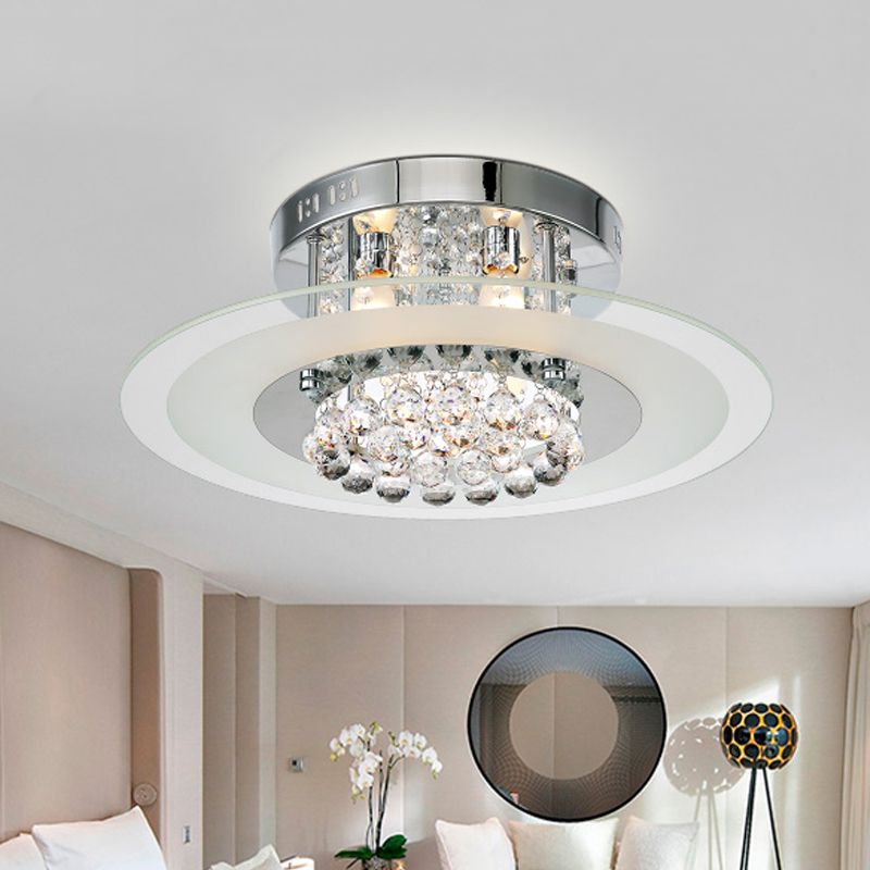 4 Lights Bedroom Flush Mount Contemporary Round Crystal Ceiling Lamp in Chrome