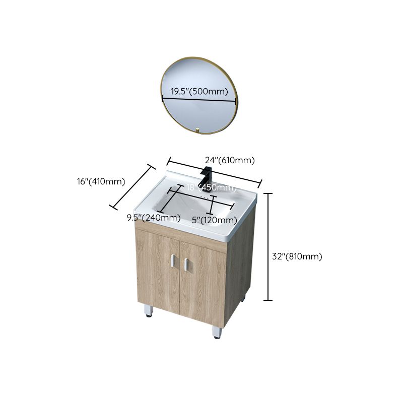 Mirror Vanity Wood Freestanding Rectangle 2 Doors Bathroom Vanity with Single Sink