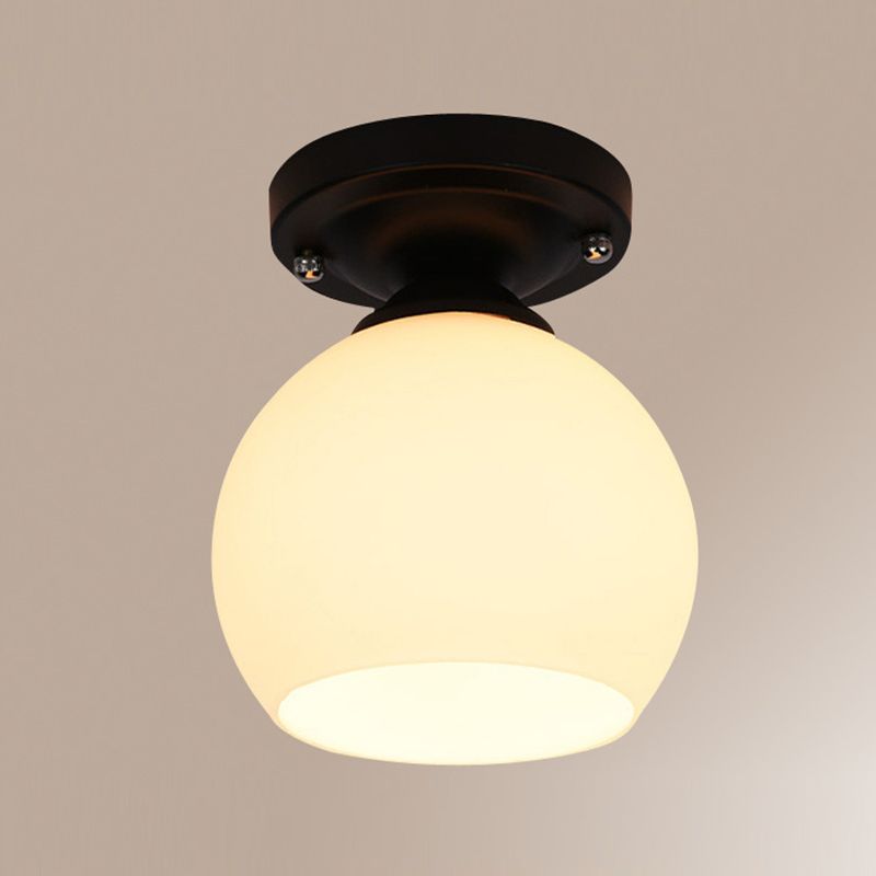 Minimalist Global Ceiling Mounted Fixture Glass Semi Flush Mount Lighting in Black