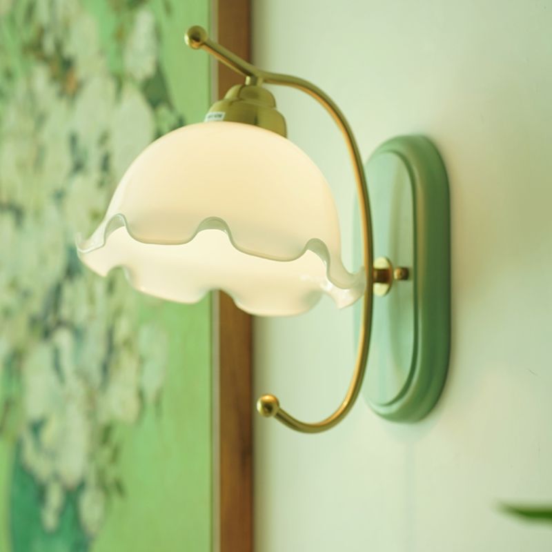 Nordic Style Wall Light Dome Shape Wall Lamp with Wooden Base for Bedroom