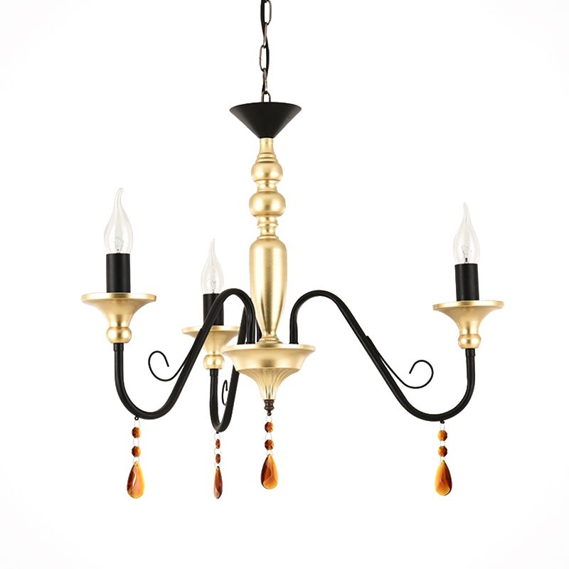 Metal Black-Gold Hanging Light Candelabra 3/5/8 Heads Farmhouse Pendant Pendants Chandelier avec Amber Crystal Drape