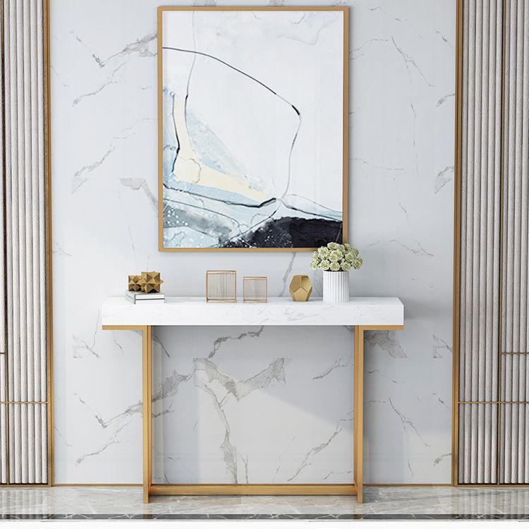 Iron Trestle Cosnole Table with Marble Top Accent Table for Hall