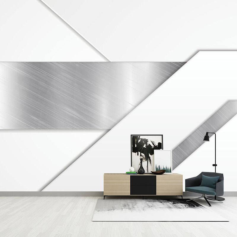 Simplicity Brushed Metal Mural Decal for Bedroom Personalized Wall Art in Silver