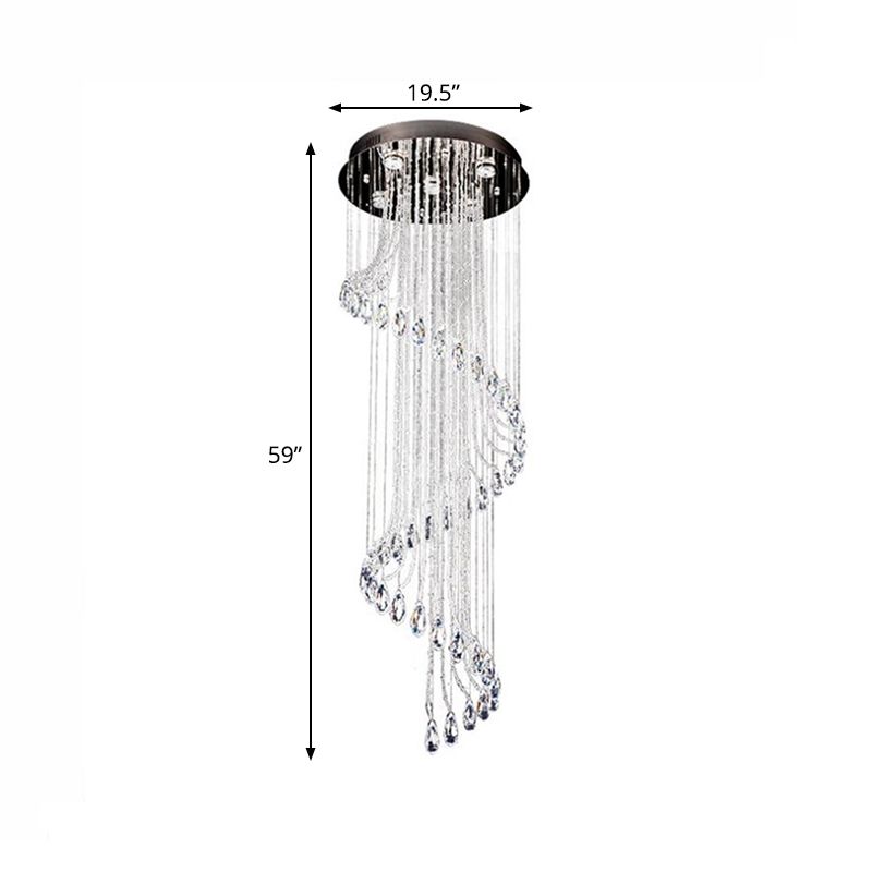 Black 5-Light LED Ceiling Light Contemporary Clear Crystal Spiral Cluster Pendant for Living Room