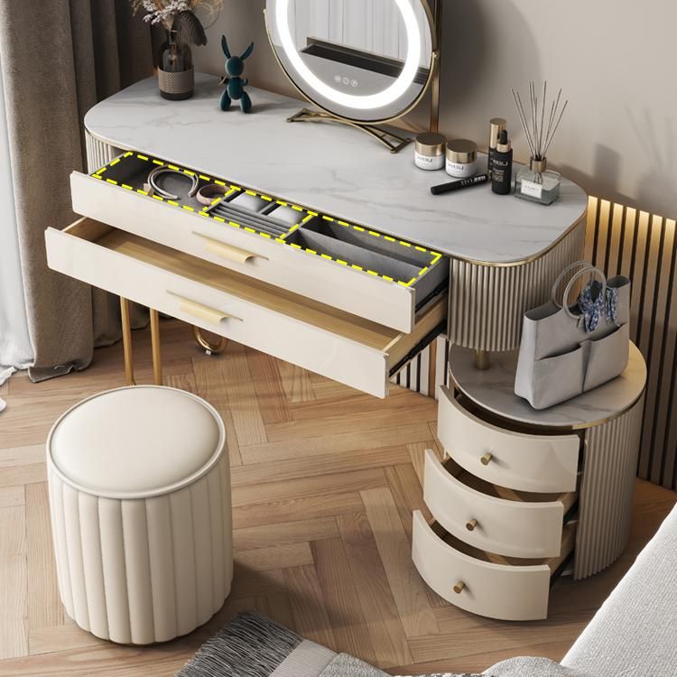 Beige Vanity Metal and Engineered Wood Makeup Dressing Table Stool Set