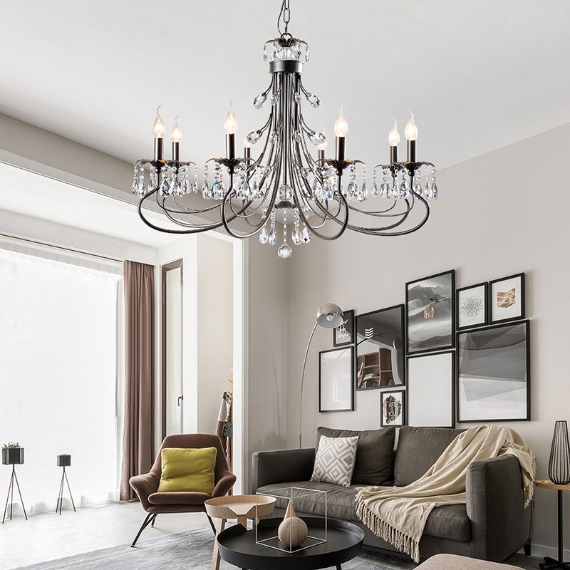 Salon lustre de style européen multi-tête cristallin de lampe suspendue pour chambre à coucher
