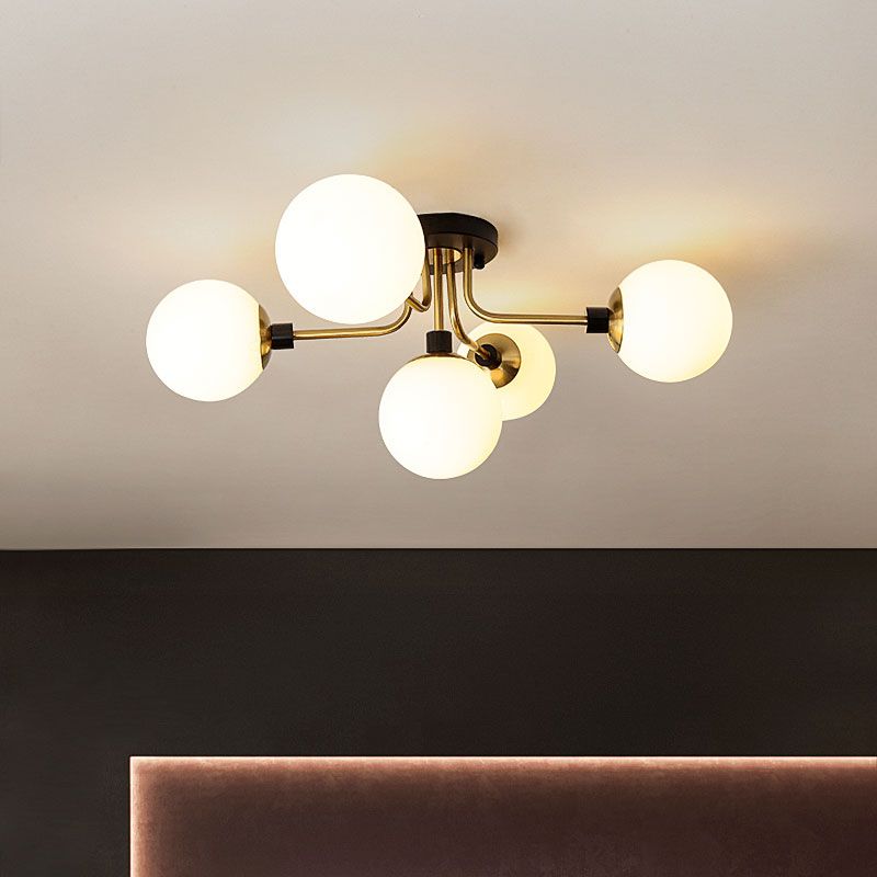 Luz de techo de semi-ras de oro con estilos de simpleza de sombra de vidrio de globo para sala de estar