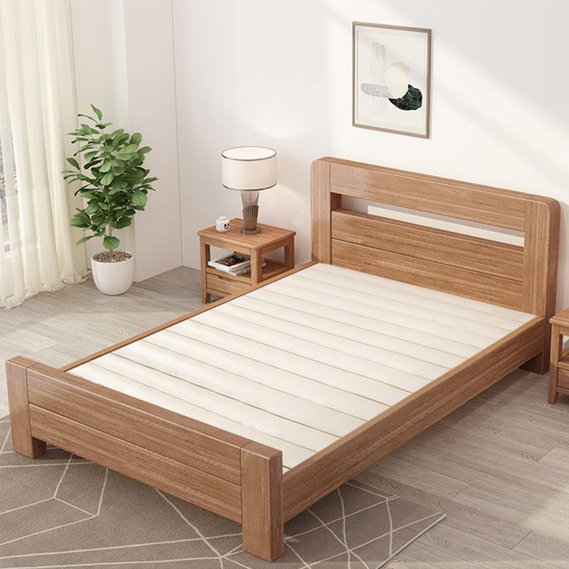 Scandinavian Walnut Panel Rectangular with Headboard Bed Frame