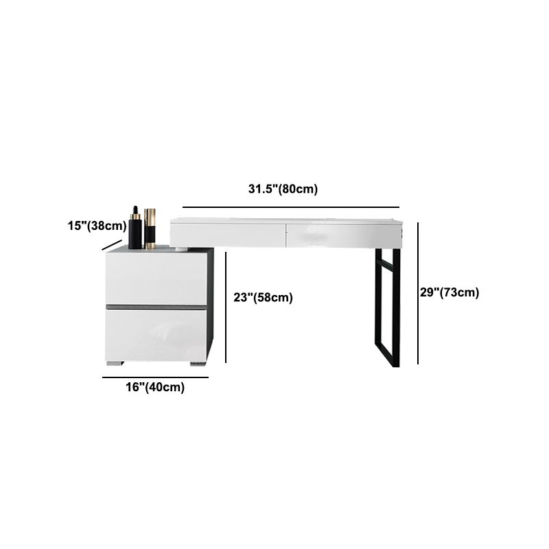 Modern 4 Drawers Vanity Dressing Table 28.94" H White Dresser with Stool
