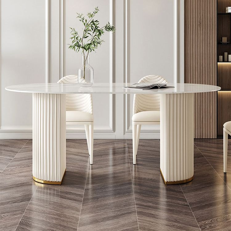 Traditional Luxury Dining Table Oval Sintered Stone White Dining Table for Home Use