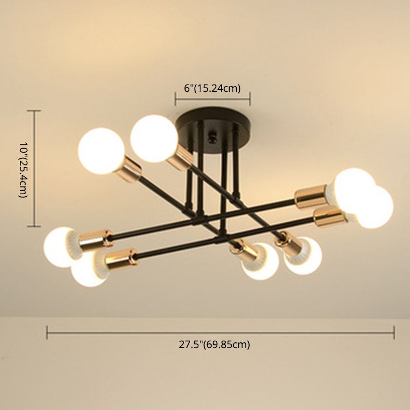 Lineaire Plafond Verlichting Retro Industrieel Ijzer Blootgesteld Lamp Semi Flush Mount Verlichting voor Living Room