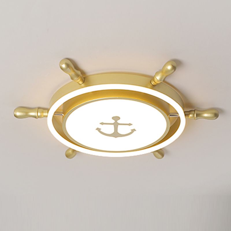 Mediterranean Style Flush Mount Ceiling Light Children's Room Boys and Girls Bedroom Study Kindergarten Cute Cartoon Pirate Ship Rudder LED Lamps