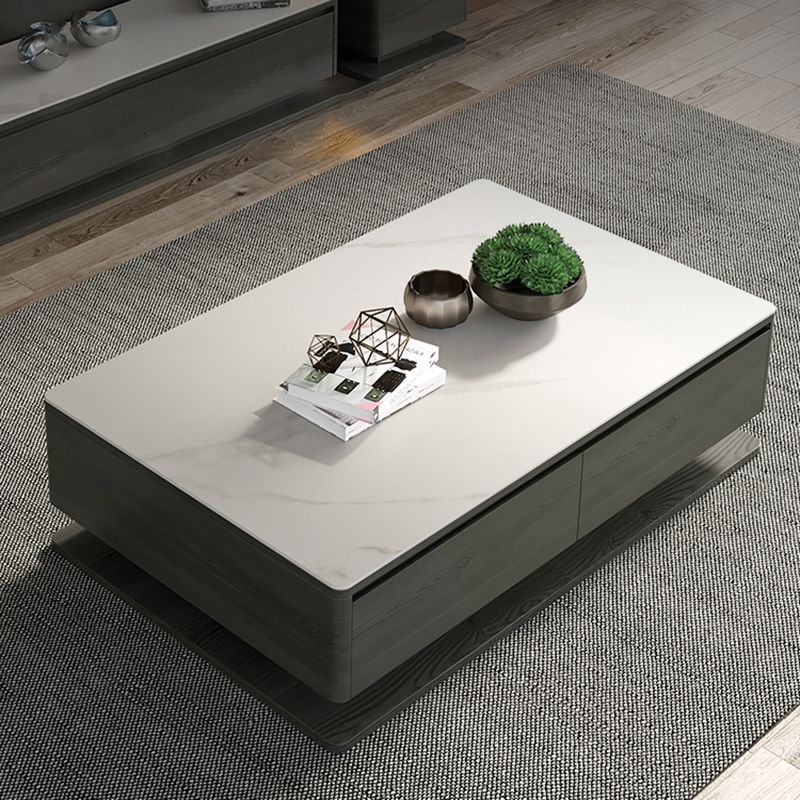 Contemporary Rectangular Stone Coffee Table 16.9" H Block Cocktail Table with 4 Drawers