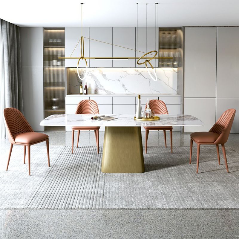 Luxury 1/2/5/7 Pieces Rectangle Dining Set Sintered Stone Top Table with Leather Chairs
