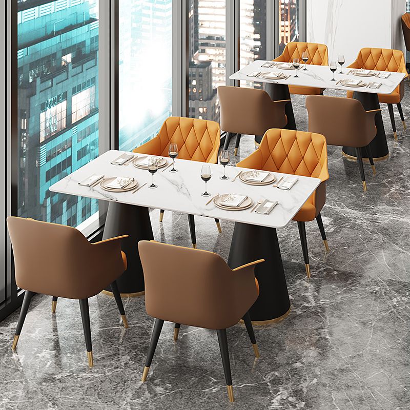 Modern Style Dining Table Sintered Stone Table with Metal Base for Dining Room
