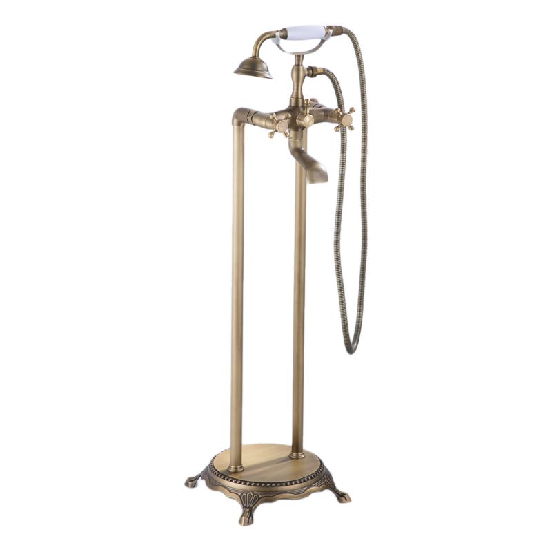 Floor Mounted Metal Clawfoot Tub Faucet Double Handles Freestanding Bathtub Faucet