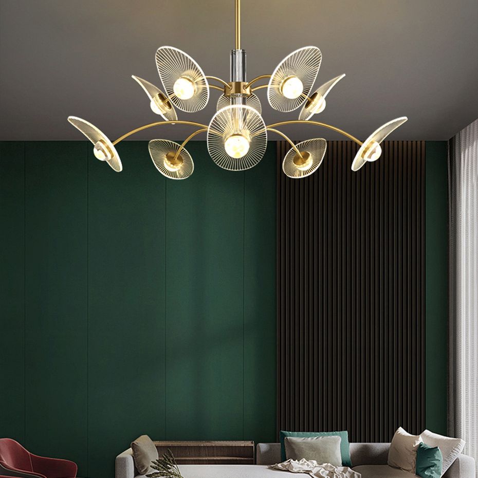 Minimalist Shaded Pendant Chandelier Metal Dinning Room LED Suspension Light in Gold