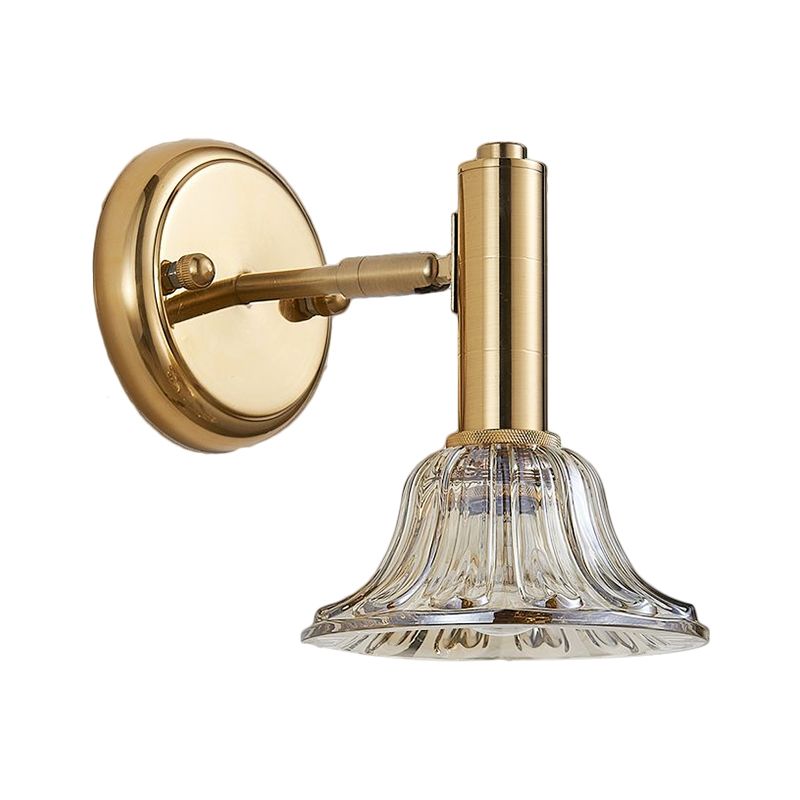 Éclairage mural évasé Éclairage contemporain vitre à cristal clair 1 lampe murale en or de lumière pour le chevet