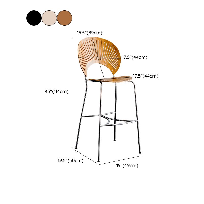 Contemporary 45" Height Wooden Backrest Counter High Stool with Metal Base