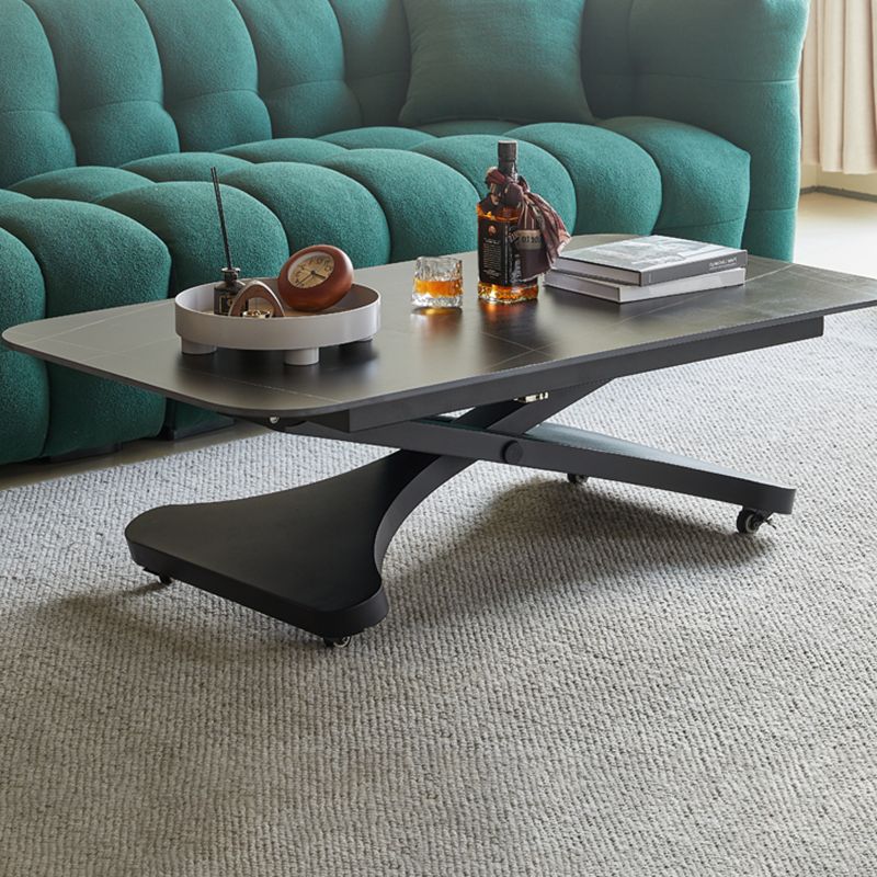 17.7"H Modern Adjustable Metal Cross Base Slate Square Coffee Table on Wheels