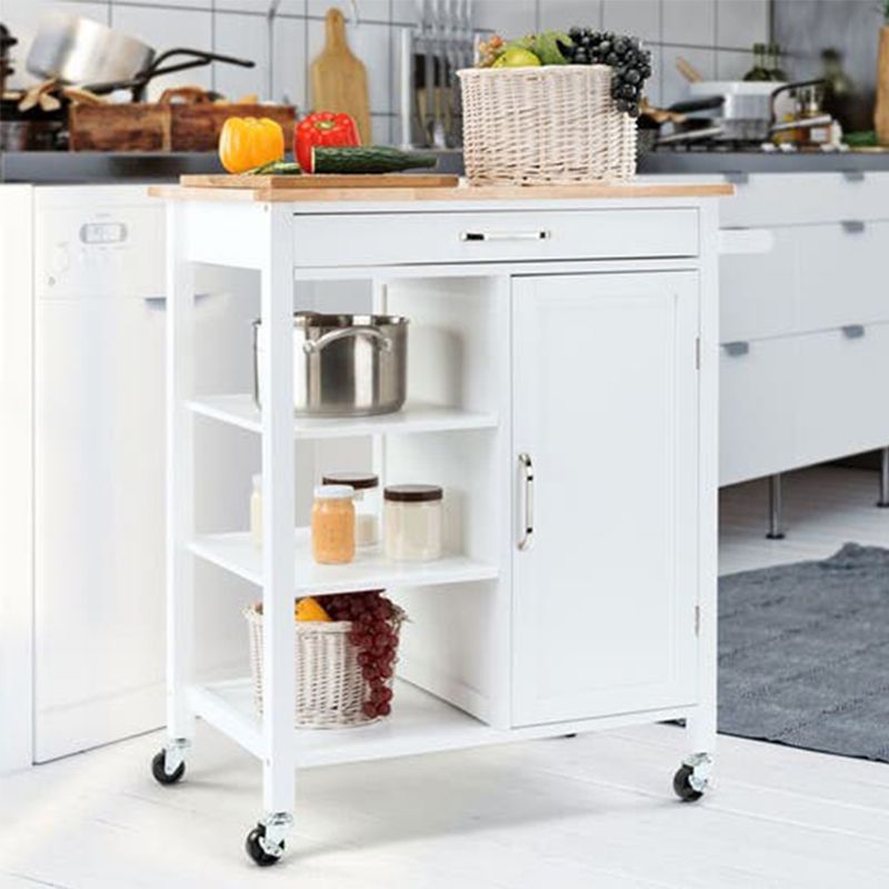 Modern Style 35.83"H Rolling Kitchen Cart Wood Rectangular Kitchen Island Cart
