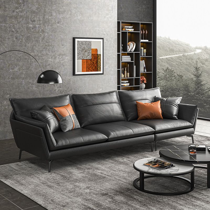 Contemporary Cushions Standard Recessed Arm Living Room Faux Leather Sofa