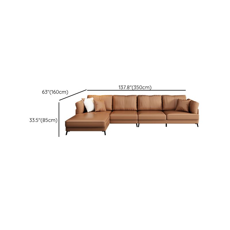 Modern 33.46 " H Brown Faux Leather Pillow Top Arm Sofa & Chaise