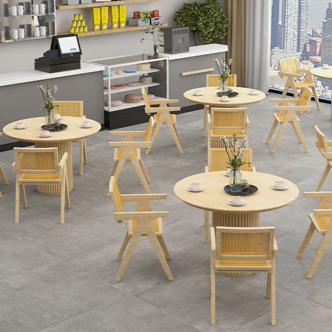 Modern Pedestal Casual Dining Table Round Solid Wood Dinner Table Kitchen Home