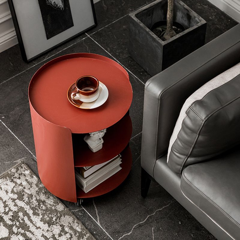 Mid-Century Round Side End Table Metal End Slide Table with Shelf