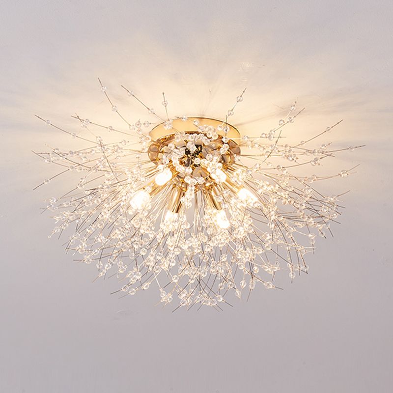 Unique Shape Crystal Flush Light Modern Style Multi Lights Flush Mount Fixture