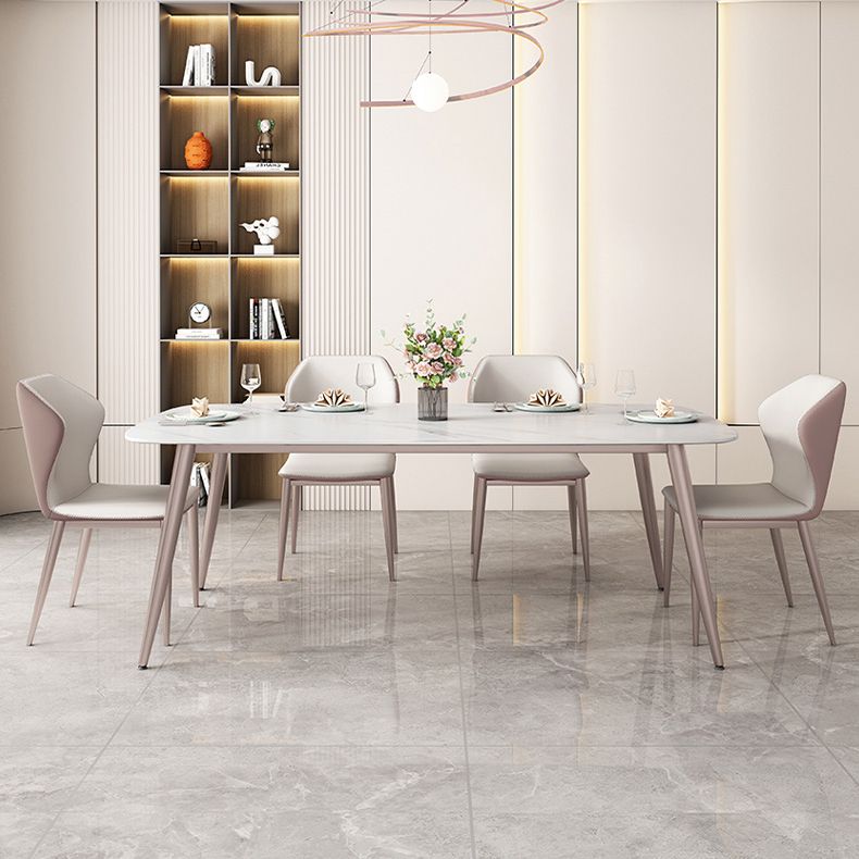 Purple 4-foot Metal Table Modern Stone Top Rectangle Fixed Table